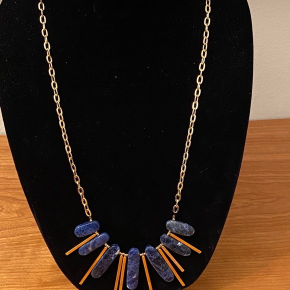 Gemma Redux gold tone necklace with blue “stones” - Picture 2 of 10